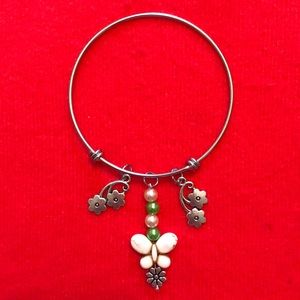 NWT, Handmade by A Charmed Life. Adjustable, Silver Bangle Bracelet.